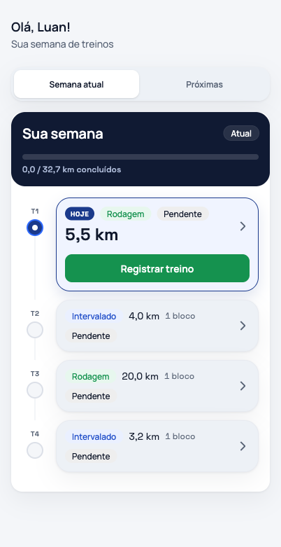 Semana de treinos na tela do atleta